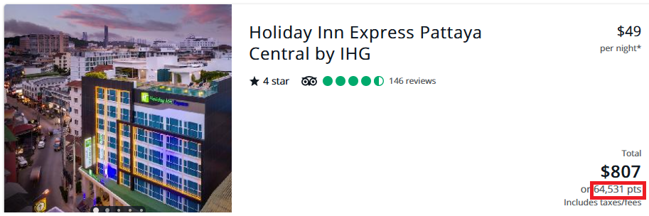 4 Star Hotel in Central Pattaya using Chase Ultimate Rewards Points