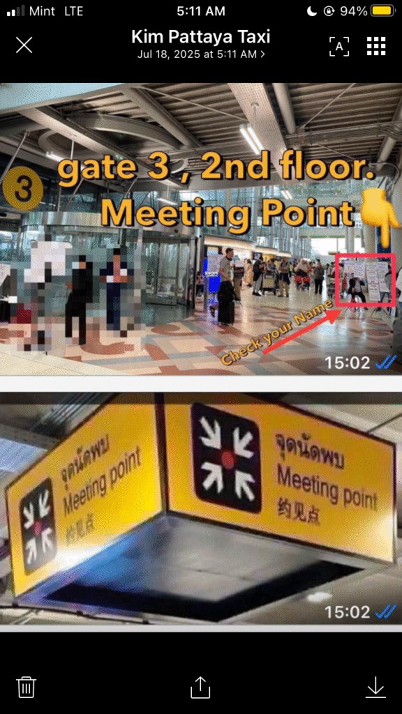 Nam's and Kim Taxi pickup point at BKK Airport (Gate 3, 2nd Floor)