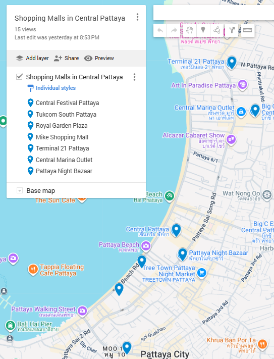 Shopping Malls in Pattaya Map