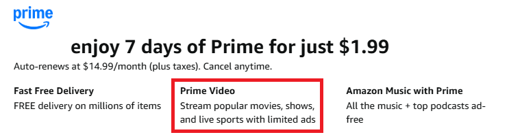 Amazon Prime Two Dollar 7 Day Free Trial