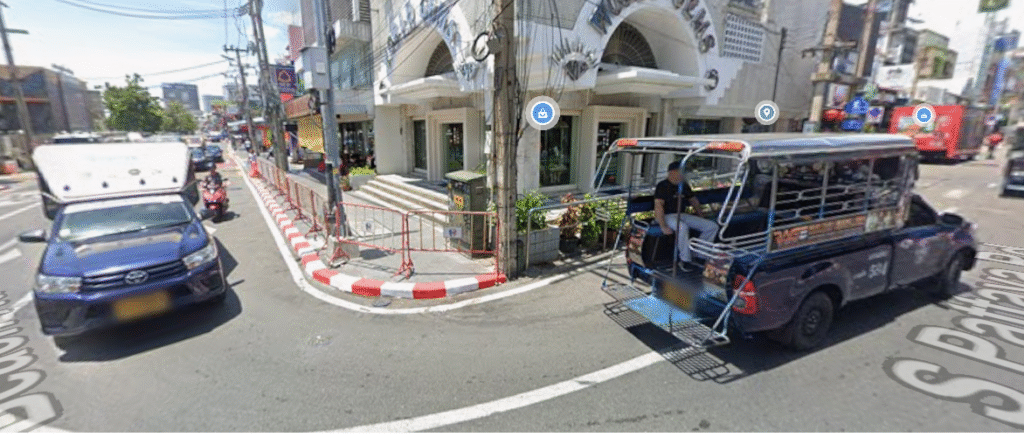 Baht Bus Turning Left to S Pattaya Rd from Walking Street