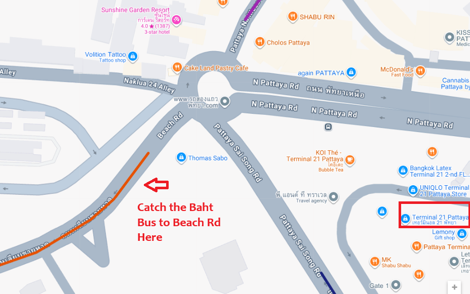 Baht Bus from Terminal 21 to Beach Road