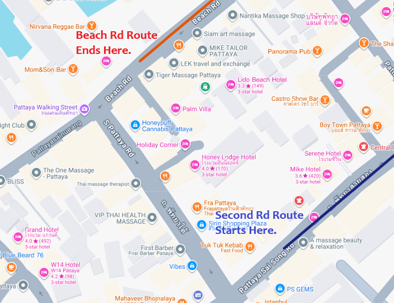 Walk from Beach Rd Baht Bus Route to Second Rd Baht Bus Route